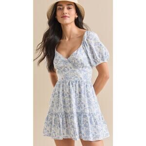 Altar’d State Brianna Blue Babydoll Milkmaid Prairie Tiered Mini Dress Medium